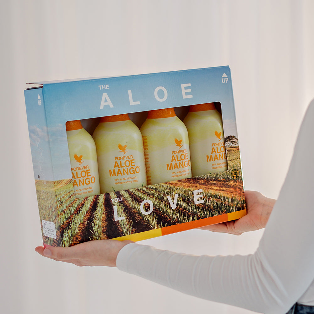 Forever Aloe Mango – porodično pakovanje 4 x 1L napitka sa 86% Aloe Vere i prirodnim mango pireom, za svakodnevnu podršku varenju i imunitetu