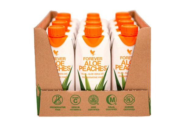Forever Aloe Peaches – pakovanje 12 x 330 ml mini bočica sa aloe verom i prirodnim pireom breskve, osveženje za varenje i svakodnevnu detoksikaciju