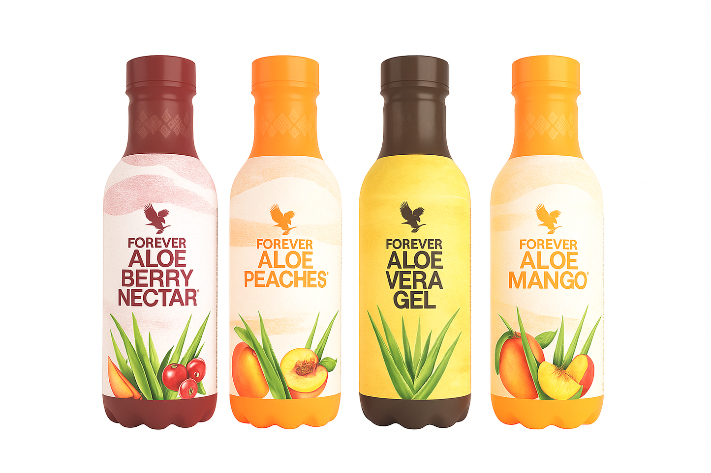 Forever 4-Pack Aloe Combo – porodično pakovanje od 4 boce po 1L: Vera Gel, Berry Nectar, Peaches i Mango, za sveobuhvatnu dnevnu podršku zdravlju