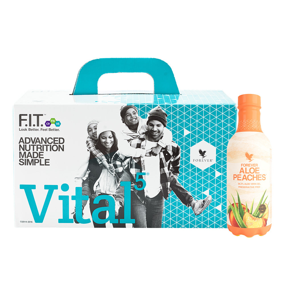 Vital⁵ Combo Pack – Forever Aloe Peaches: sveobuhvatna nutritivna podrška sa ukusom sočne breskve.