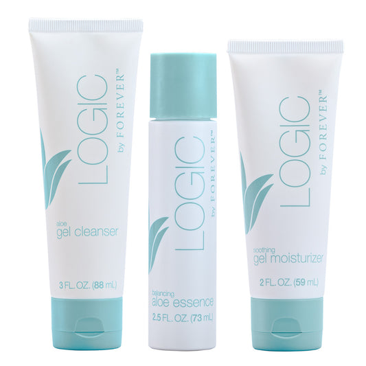 Logic by Forever komplet za negu kože u tri koraka – gel čistač, aloe esencija i gel krema sa prirodnim sastojcima

